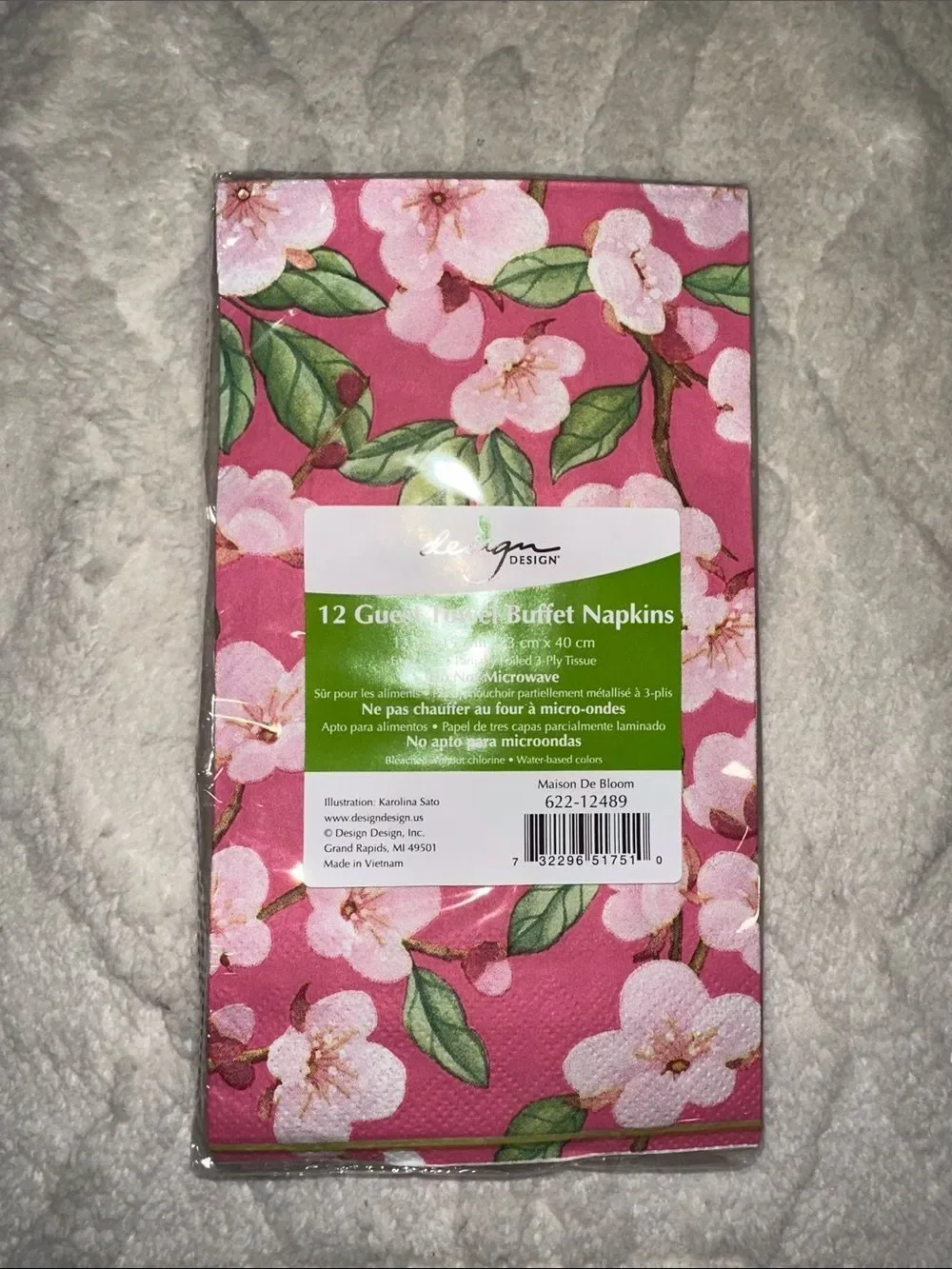 Design Pink Green Cherry Blossoms Floral Guest Towel Buffet Size x 2 packs